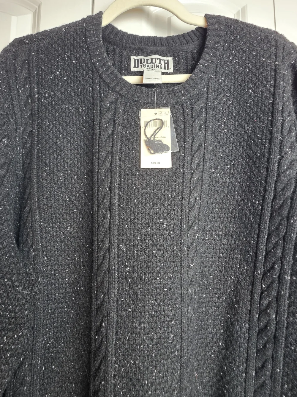 NWT Men's Black Lambswool Cable Knit Sweater – Size XL
